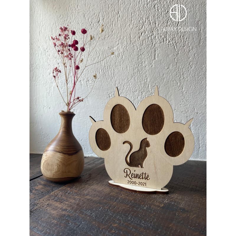 Stèle funéraire en bois personnalisable en souvenir d'un chat