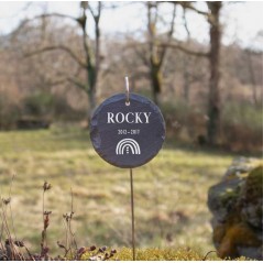 Plaque ronde commémorative arc-en-ciel en ardoise personnalisable pour planter en terre