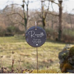 Plaque ronde commémorative funéraire en ardoise personnalisable pour planter en terre