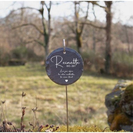 Plaque ronde commémorative funéraire en ardoise personnalisable pour planter en terre