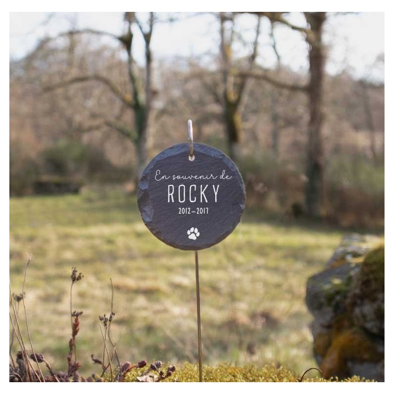 Plaque ronde commémorative en ardoise personnalisable pour planter en terre