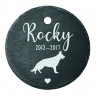 Plaque ronde commémorative funéraire pour chien en ardoise personnalisable pour planter en terre