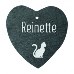 Stèle tombale personnalisée en forme de coeur pour chat – Mémorial en ardoise gravée